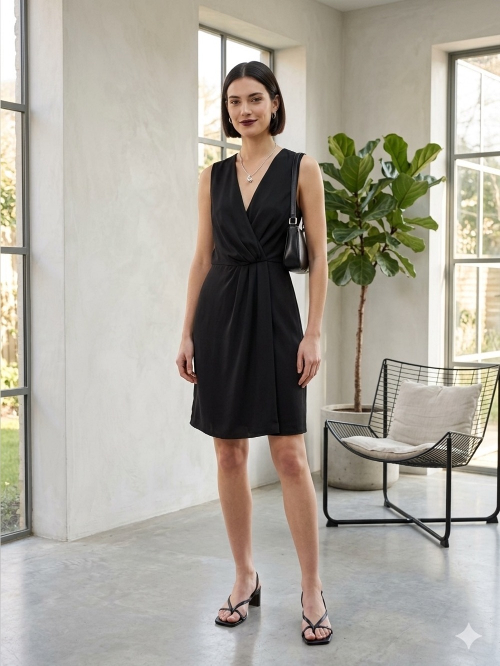 Joseph black crepe Stellina wrap front sleeveless dress - size 38 (US 6)